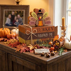 4 Pcs Fall Thanksgiving Tiered Tray Decor Wooden Turkey Book Sign - Image 4