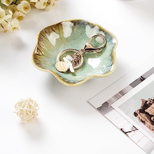 JAMEND CLXP Lotus Leaf Shape Ring Holder Dish, Small Key Bowl, Ceramic Trinket Tray Jewelry Dish Organizing Necklace Earrings for Mom Friend Sister. All Jewelries Are NOT Included. Crystal Green. - Image 2