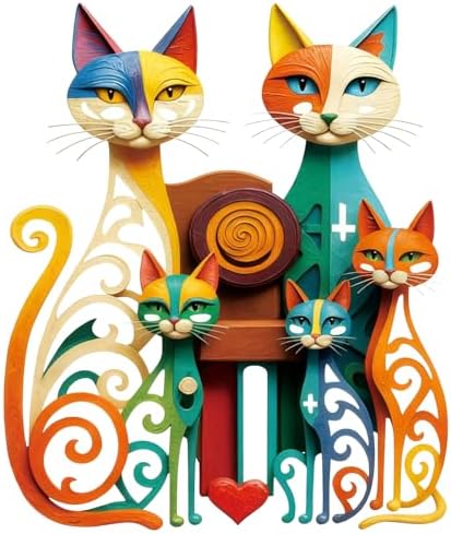 Wesiti Metal Cat Wall Art Decor Colorful Sculptural Mid Century 12.6x15.7 by Wesiti