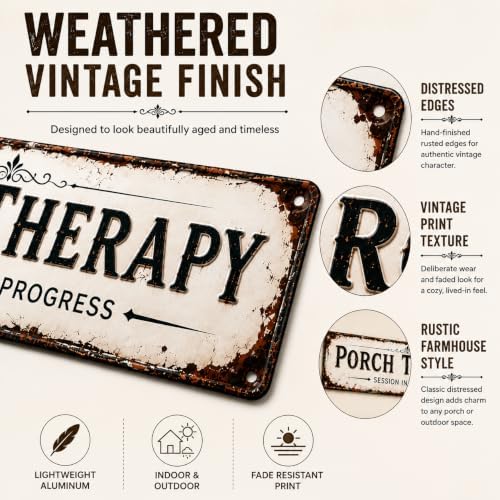 Porch Therapy Session in Progress Metal Sign, 16” x 4”, Vintage Rustic Front Porch Decor, Farmhouse Outdoor Metal Wall Sign for Porch, Patio, Entryway & Porch Decorations - Image 6