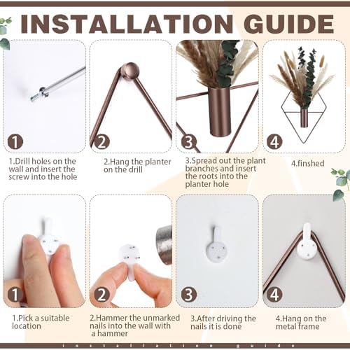 Jexine 4 Pcs Hanging Artificial Planters Wall Decor, Bronze, Pampas - Image 3
