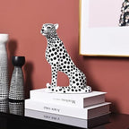 Quoowiit Statues for Home Decor, Modern Sculptures and Statues Decorations for Living Room, Bedroom, Table, Bookshelf, White Resin Leopard Art Decorative Sculpture with Black Polka Dots Design - Image 4