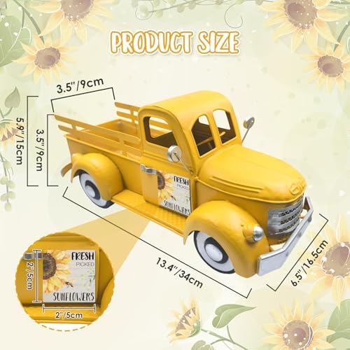 Farmhouse Lemon Decor 13.4" Vintage Truck with 20 Magnets, Yellow - Image 3