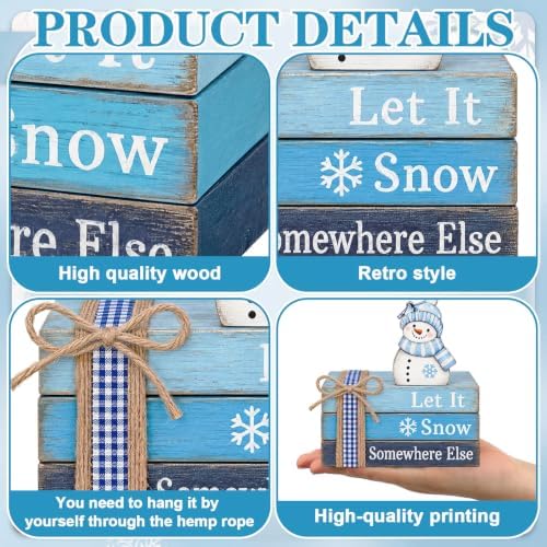 4 Pcs Snowman Christmas Decoration Blue Christmas Tabletop Signs - Image 4