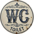 WC Toilet Metal Sign 8x8in Round European Style Plaque for Bathroom Wall Decor Functional Gift by Unknown