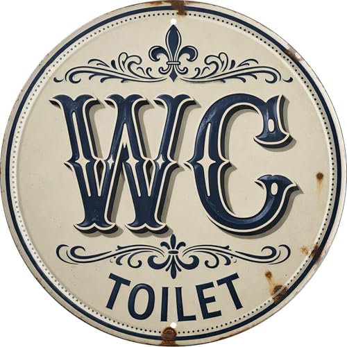WC Toilet Metal Sign 8x8in Round European Style Plaque for Bathroom Wall Decor Functional Gift by Unknown