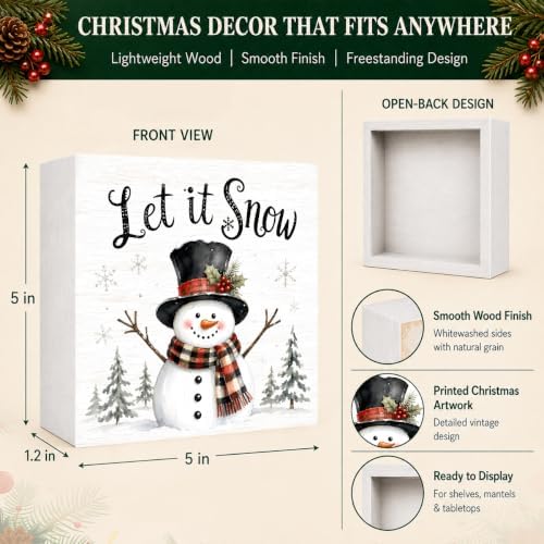 Christmas Decorations Winter Snowman Let It Snow Wood Box Sign - Image 4