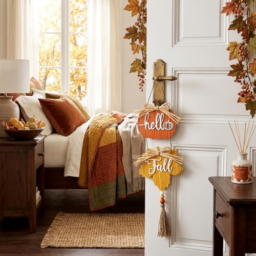 Valery Madelyn Fall Decorations for Home, Fall Wall Decor with Pumpkin and Maple Leaf, Rustic Farmhouse Fall Wreaths, Wooden Pumpkin Decor for Thanksgiving Autumn, 21 inch - Image 4