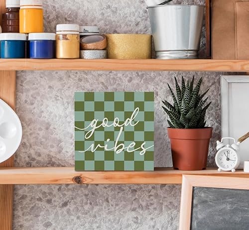 SRADMO Inspirational Wood Box Sign Desk Decor, Motivational Office Decor, Blue and Green Checkered Positive Theme Wooden Block Box Sign Decoration for Home Office Shelf Table Decorative Accessories - Image 4