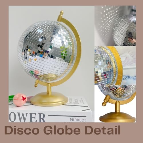 Disco Ball Globe, 8.5in Gold Mirror Tabletop Sculpture - Image 3