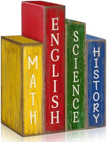 Lineshading 4 Pcs Back To School Table Decorations Subject Wooden Book by Lineshading