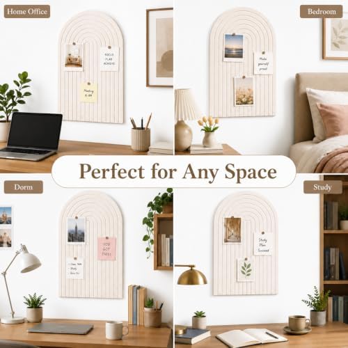 Large Arched Felt Bulletin Board, Sized 36" x 24" for Office & Wall Decor – 6 Customizable Adhesive Tiles with Pins are Perfect to Display Your Photos (Khaki-A) - Image 6