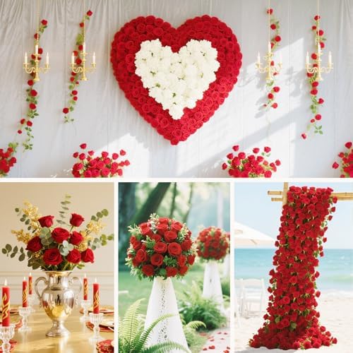 22 Pcs Artificial Red Roses with Stems - Realistic Velvet Faux Flowers Bulk, Fake Roses for Wedding Centerpieces & Home Decor(Red) - Image 5