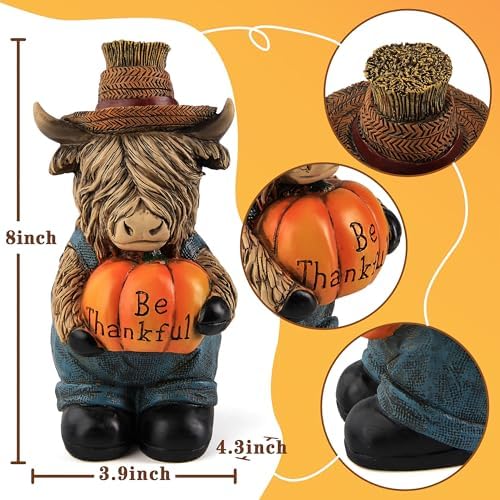 Thanksgiving Highland Cow Statue Pumpkin Decorations Fall Table Home Decor - Image 2