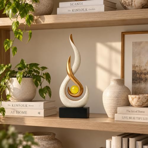 FJS Beige Abstract Flame Sculpture for Living Room Coffee Table Decor - Image 5