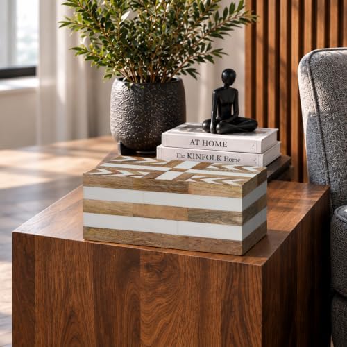 Handicrafts Home Large Decorative White Wood Storage Box with Lid, 10x6x2.5 - Image 2