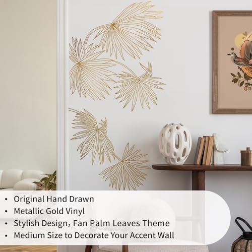 Gold Metallic Wall Decals Peel and Stick Floral Wall Stickers Large Sketch Minimal Line Transfer for Women Living Room Bedroom Decor, Monstera Leaves - Image 6