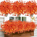 24 Bundles Artificial Fall Flowers Outdoor UV Resistant Fake Mums Bulk Outdoor Faux Mums Plants Plastic Flower Decorations for Home Garden Porch Hanging Planter Vase Autumn Decor Outside, Orange - Image 4