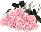 Kimura's Cabin 12pcs Real Touch Roses Artificial Flowers Lifelike Rose,Pink by WeddingPartyArrangementBouquetsDecorationArtificialFlowers