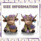 Wesiti 2 Pcs Lavender Highland Cow Figurines, Purple Resin Tiered Tray - Image 3