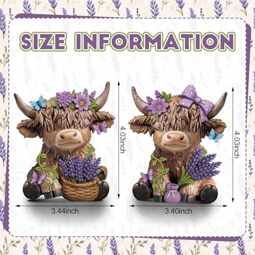 Wesiti 2 Pcs Lavender Highland Cow Figurines, Purple Resin Tiered Tray - Image 3