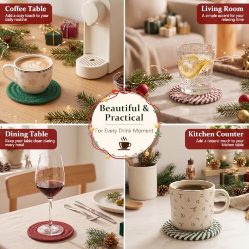 OIAHOMY 8 Pcs Coasters with Holder for Beer, Coffee -Christmas Mixed Color - Image 3
