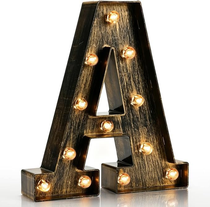 Pooqla Vintage Light Up Marquee Letters with Lights – Illuminated Industrial Style Lighted Alphabet Letter Signs - Coffee Bar Apartment Bedroom Wall Home Initials Decor A-Z by Pooqla