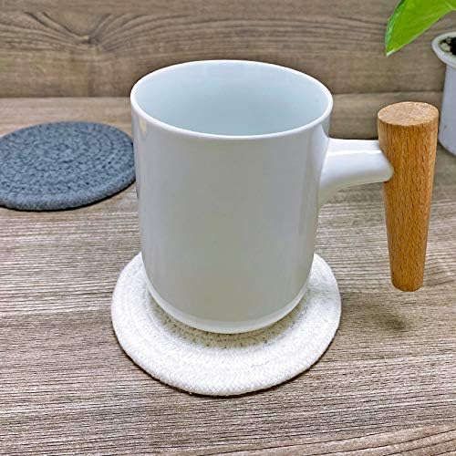 ABenkle 8 Pcs Drink Coasters with Holder, Cotton Woven Absorbent Coasters for Drinks, Minimalist Home Decor Coaster Set for Wooden Tabletop Protection Table, 4.3 inches White - Image 3