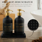 Glass Soap Dispenser Set of 2 (Black) with Silicone Tray | Hand and Dish Soap Dispenser for Kitchen and Bathroom | 16.8 Oz Glass Bottles with Stainless Steel Pump & 15 Waterproof Labels (Black/Gold) - Image 3