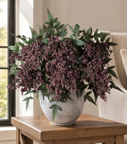Fake Flowers 35 Inch Berry Stems Faux Flowers for Vase 3 Pcs Realistic Faux Berry Spray for Home Decor Table Office DIY Bouquet Wedding Bedroom Party Farmhouse Mantel(Dusty Plum) - Image 7