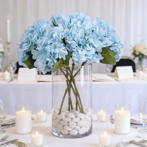 Kimura's Cabin 6pcs Fake Hydrangeas Flowers Artificial Hydrangea,Light Blue - Image 4