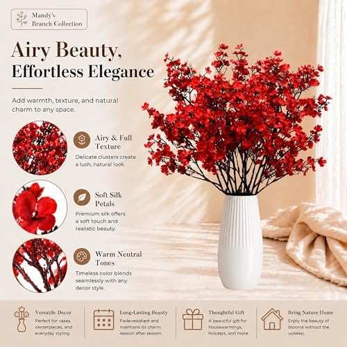Mandy's 6 Bundles Artificial Red Baby’s Breath Flowers - Image 2