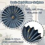 Metal Wall Flower Decor 11.4'' Navy Blue Gold Sunburst Floral Wall Art - Image 3