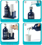 Glass Mouthwash Dispenser for Bathroom, 16 OZ Mouthwash Dispenser with Pour Spout and Wood Cup Holder and Tray, Mouth Wash Bottle Container, Farmhouse Kitchen Bathroom Decor and Accessories, Navy Blue - Image 4