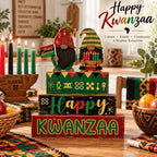 Yuntau 4 Pcs Happy Kwanzaa Books Table Decor Black Gnome Stacked Signs - Image 3