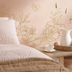 Gold Metallic Wall Decals Peel and Stick Floral Wall Stickers Large Sketch Minimal Line Transfer for Women Living Room Bedroom Decor, Peony by Flortlias