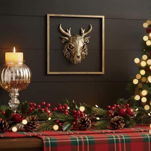 JJALIGHTS Exquisite Resin Animal Head Wall Sculpture (Gift Metal Frame) - Imitation Copper Vintage Decor for Living Room, Bedroom & Office | Decorative Wall Hanging Art (Wendigo) - Image 6