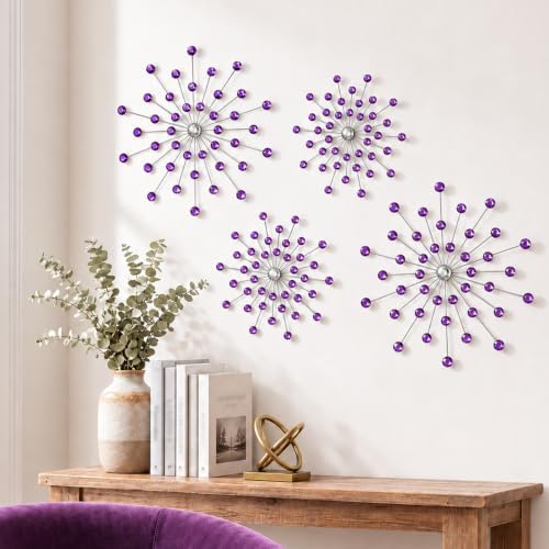 ZEXUIRU 4 Set Silver Starburst Wall Art for Home Decor Metal Bling Crystal Rhinestones Sunburst Wall Decor Sparkling Rhinestone Art Accent Silver - 13 in by ZEXUIRU