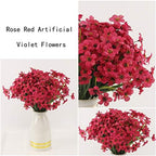 Artificial Outdoor Flowers,8 Bundles UV Resistant Fake Flowers,Artificial Violet Flower Plastic Faux Greenery Plants for Outdoor Garden Porch Window Box Decoration(Rose Red) - Image 3