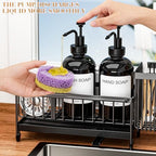 Kitchen Soap Dispenser Set with Sponge Holder and Towel Rack, 17OZ Glass Bottle, Hand and Dish Soap Dispenser Set, Non-Slip Silicone Pad, Brush Holder, Kitchen Sink Caddy Organizer Countertop (Black) - Image 3