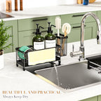 Kitchen Soap Dispenser Set with Sponge Holder and Towel Rack, 17OZ Glass Bottle, Hand and Dish Soap Dispenser Set, Non-Slip Silicone Pad, Brush Holder, Kitchen Sink Caddy Organizer Countertop (Green) - Image 6