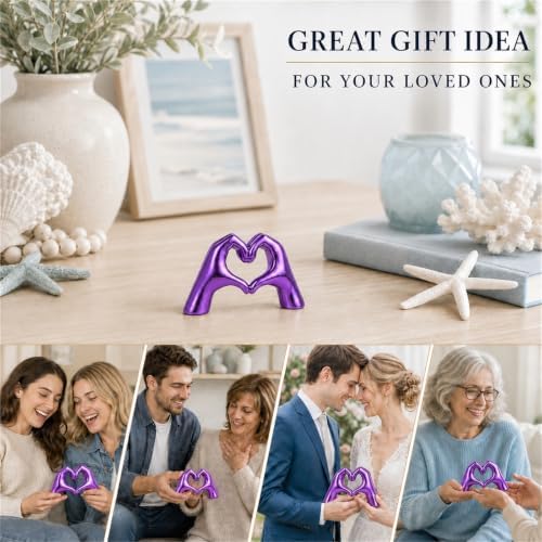 Purple Room Decor Accents, Heart Hand Statues and Sculptures, Purple Shelf Decor Figurines for Home Living Room Office entryway Table top Bohemian Wedding Decor. - Image 6