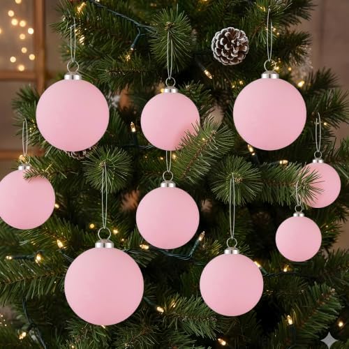 46Pcs Velvet Christmas Ball Ornaments Set - Flocked Shatterproof Christmas Tree Decorations Classic Hanging Ornaments with Rope for Xmas Wreath Holiday Home Decor (Multi-Size, Pink) - Image 5