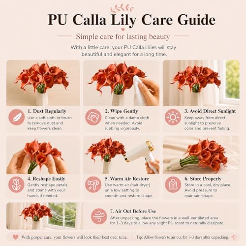 Mandy's 20pcs Burnt Orange Calla Lily Artificial Flowers - Image 6