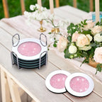 Jetec 6 Pcs Mirrored Glass Coasters with Holder, Bling, Pink, 4 Inch - Image 6