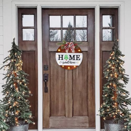 HOMCDALY Interchangeable Welcome Sign for Front Door with 4 Seasonal Wreaths, Door Wreaths for Front Door with 12 LED Lights, Farmhouse Rustic Welcome Door Hanger Wall Sign, Porch Decorations(White) - Image 5