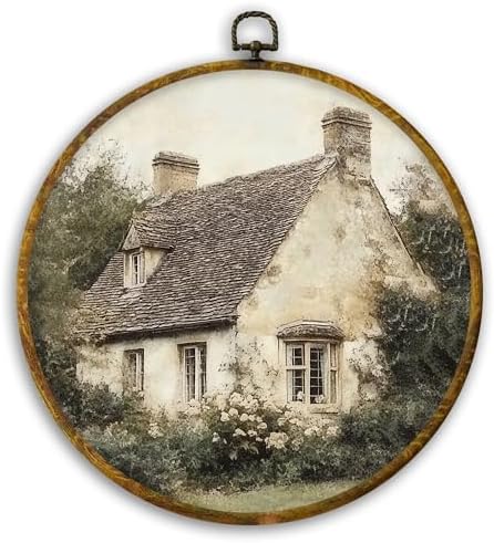 CUANFDDSF Vintage Rustic Countryside Round Wall Art, Retro Farmhouse Framed Hanging Wall Decor, Cottagecore Antique Country Landscape Canvas Prints Decorations for Home Bedroom Living Room, 10x10 Inch by CUANFDDSF