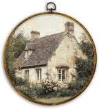 CUANFDDSF Vintage Rustic Countryside Round Wall Art, Retro Farmhouse Framed Hanging Wall Decor, Cottagecore Antique Country Landscape Canvas Prints Decorations for Home Bedroom Living Room, 10x10 Inch by CUANFDDSF