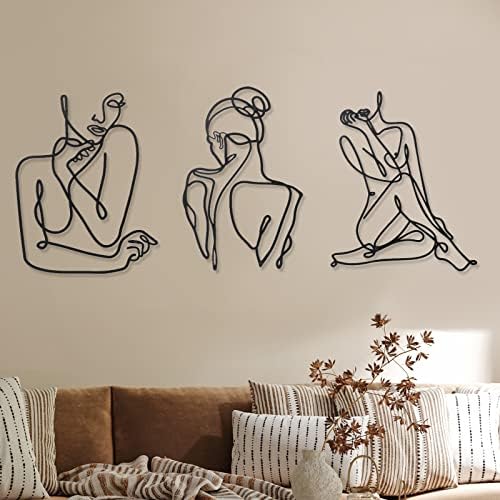 Photect 3 Pcs Metal Wall Art Minimalist Woman Line Decor, Modern, Black by Photect