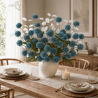 12Pcs Blue Faux Silk Mums Artificial Flowers Bulk with Eucalyptus Stems - Image 4